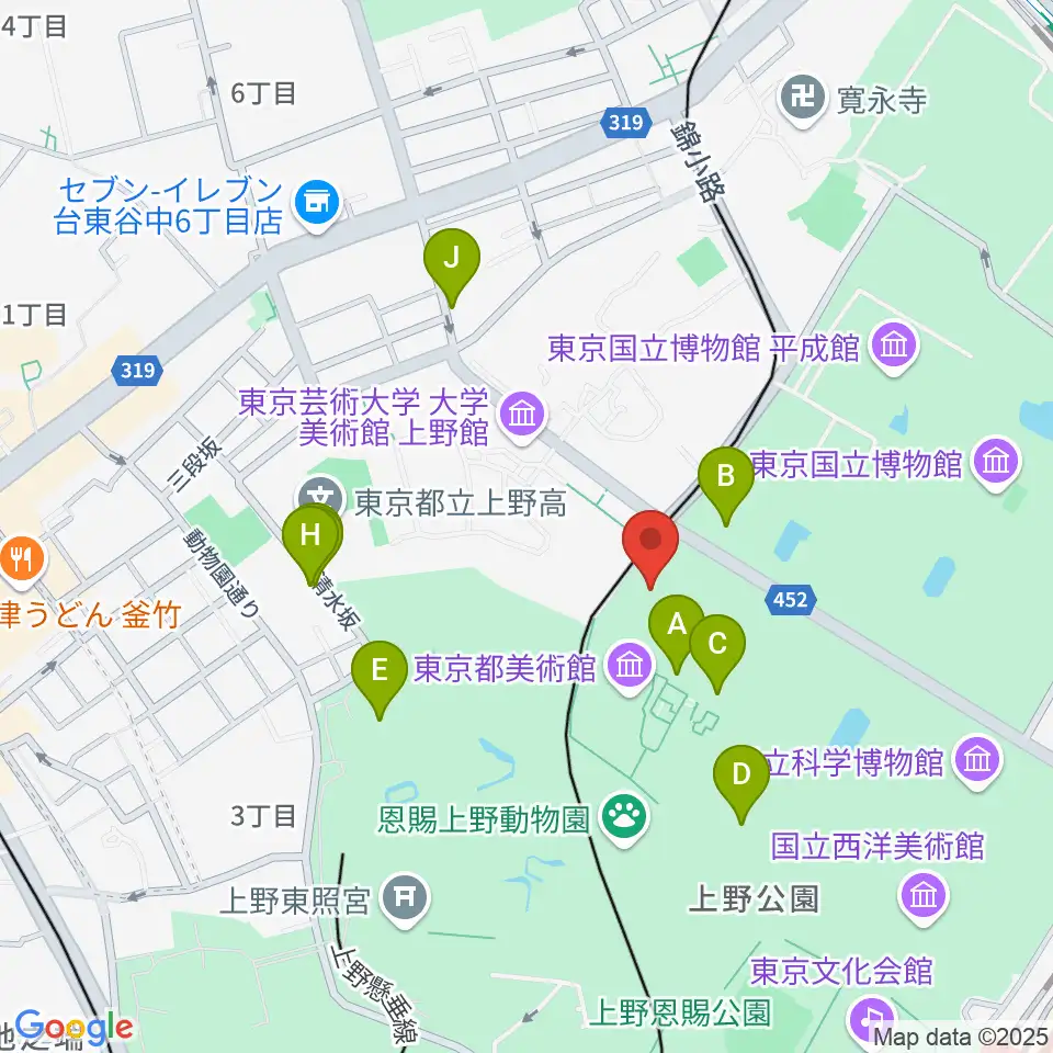 旧東京音楽学校奏楽堂周辺のファミレス・ファーストフード一覧地図