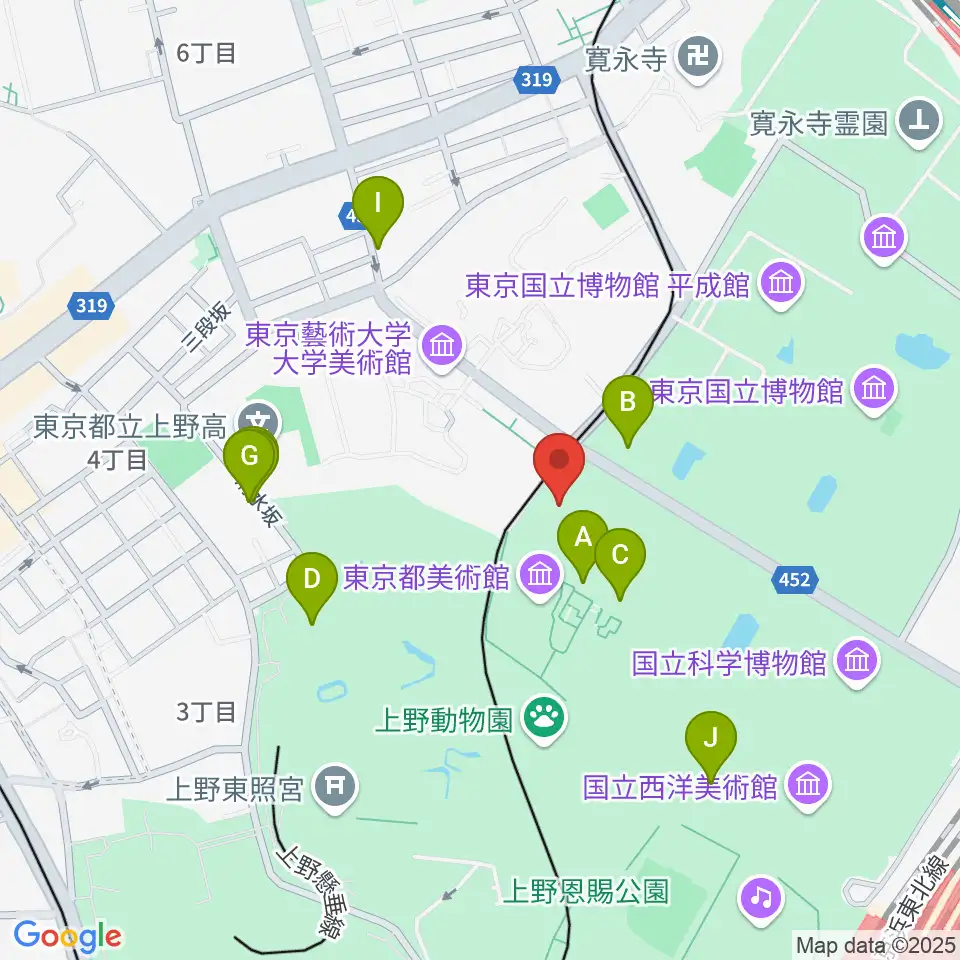 旧東京音楽学校奏楽堂周辺のファミレス・ファーストフード一覧地図