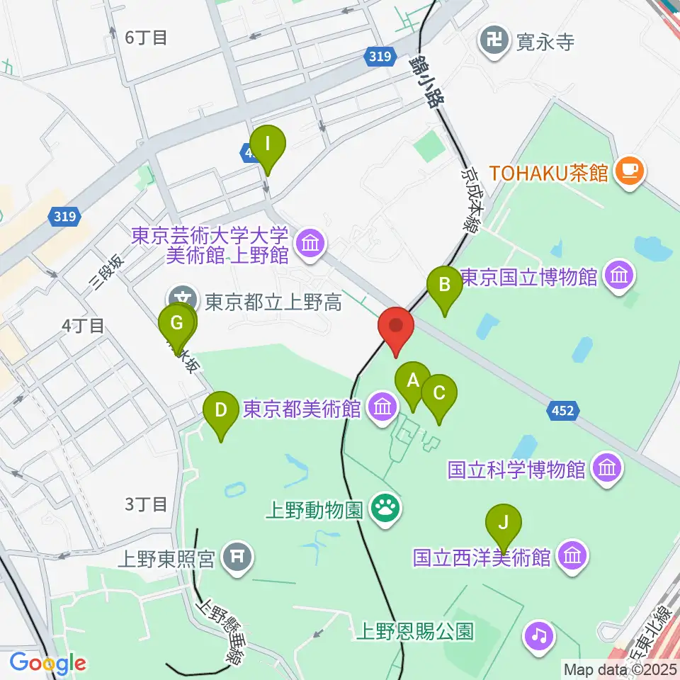旧東京音楽学校奏楽堂周辺のファミレス・ファーストフード一覧地図