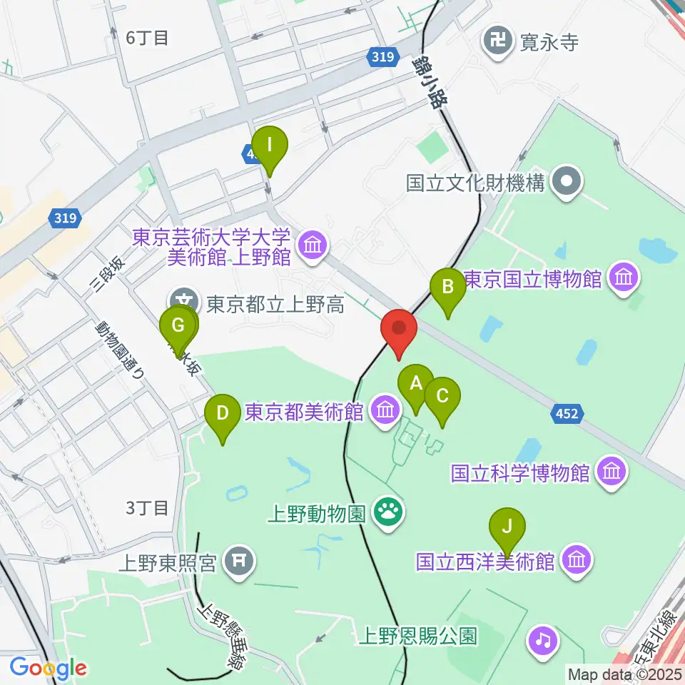 旧東京音楽学校奏楽堂周辺のファミレス・ファーストフード一覧地図