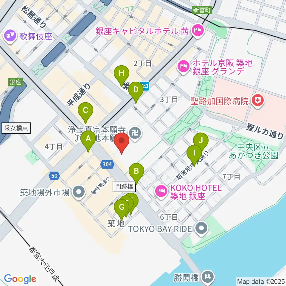 築地本願寺ブディストホール周辺のコンビニエンスストア一覧地図