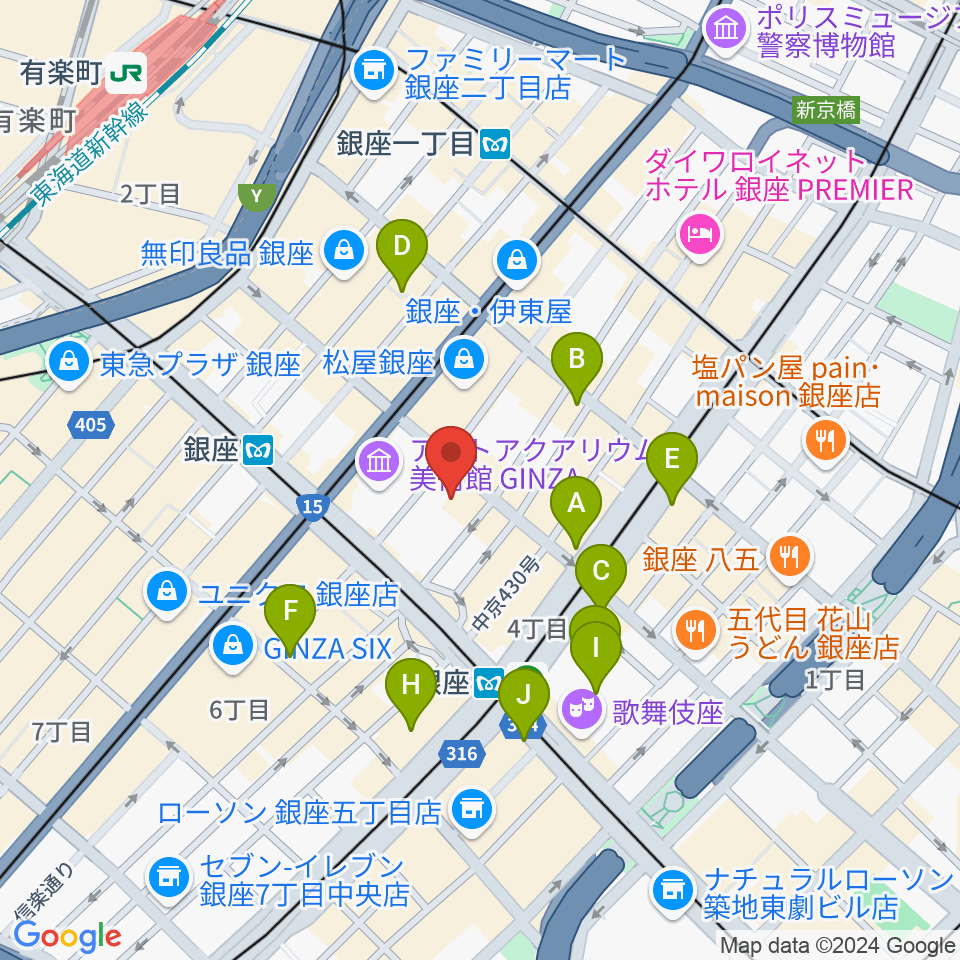 銀座 王子ホール周辺のコンビニエンスストア一覧地図