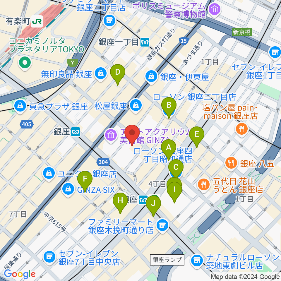 銀座 王子ホール周辺のコンビニエンスストア一覧地図