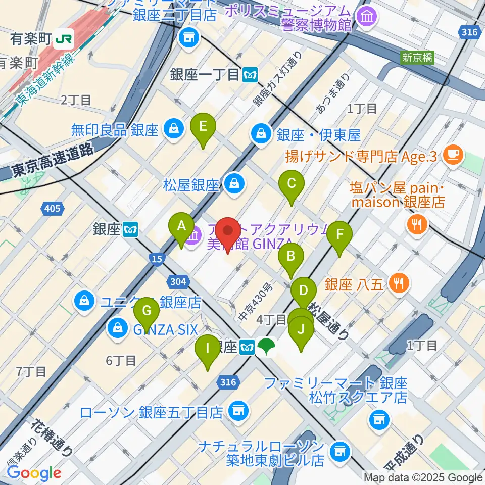 銀座 王子ホール周辺のコンビニエンスストア一覧地図