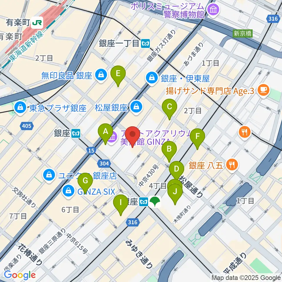 銀座 王子ホール周辺のコンビニエンスストア一覧地図