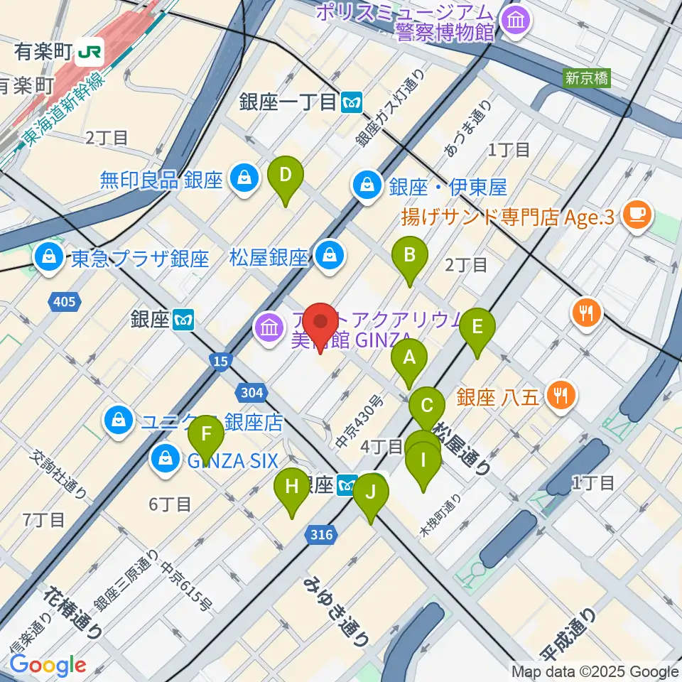 銀座 王子ホール周辺のコンビニエンスストア一覧地図