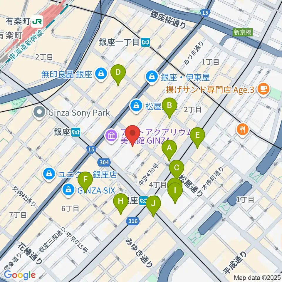 銀座 王子ホール周辺のコンビニエンスストア一覧地図