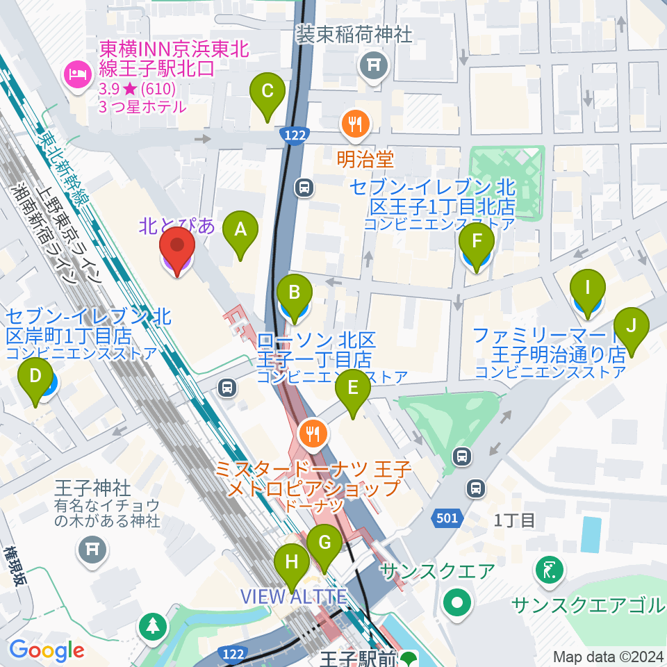 北とぴあ周辺のコンビニエンスストア一覧地図