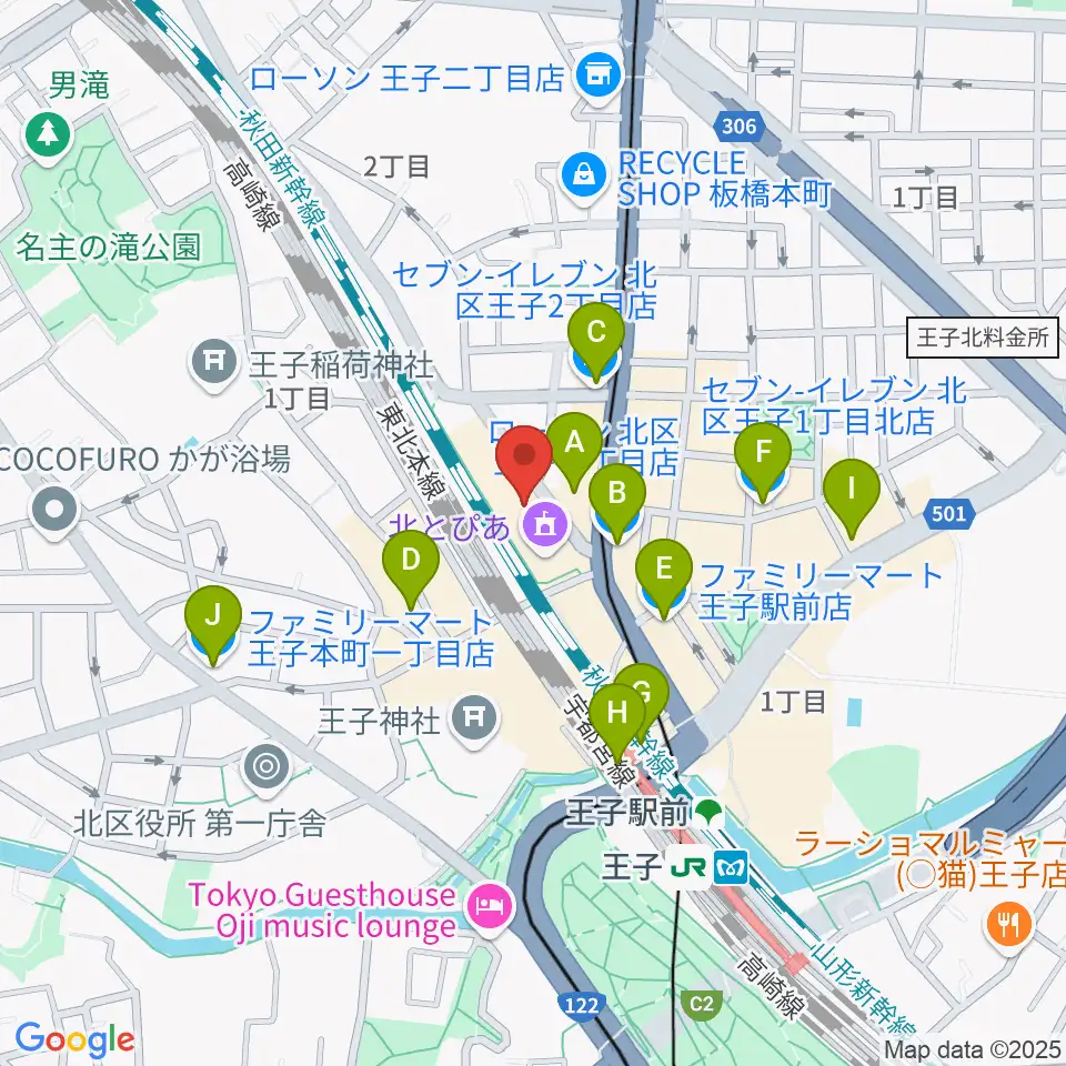 北とぴあ周辺のコンビニエンスストア一覧地図
