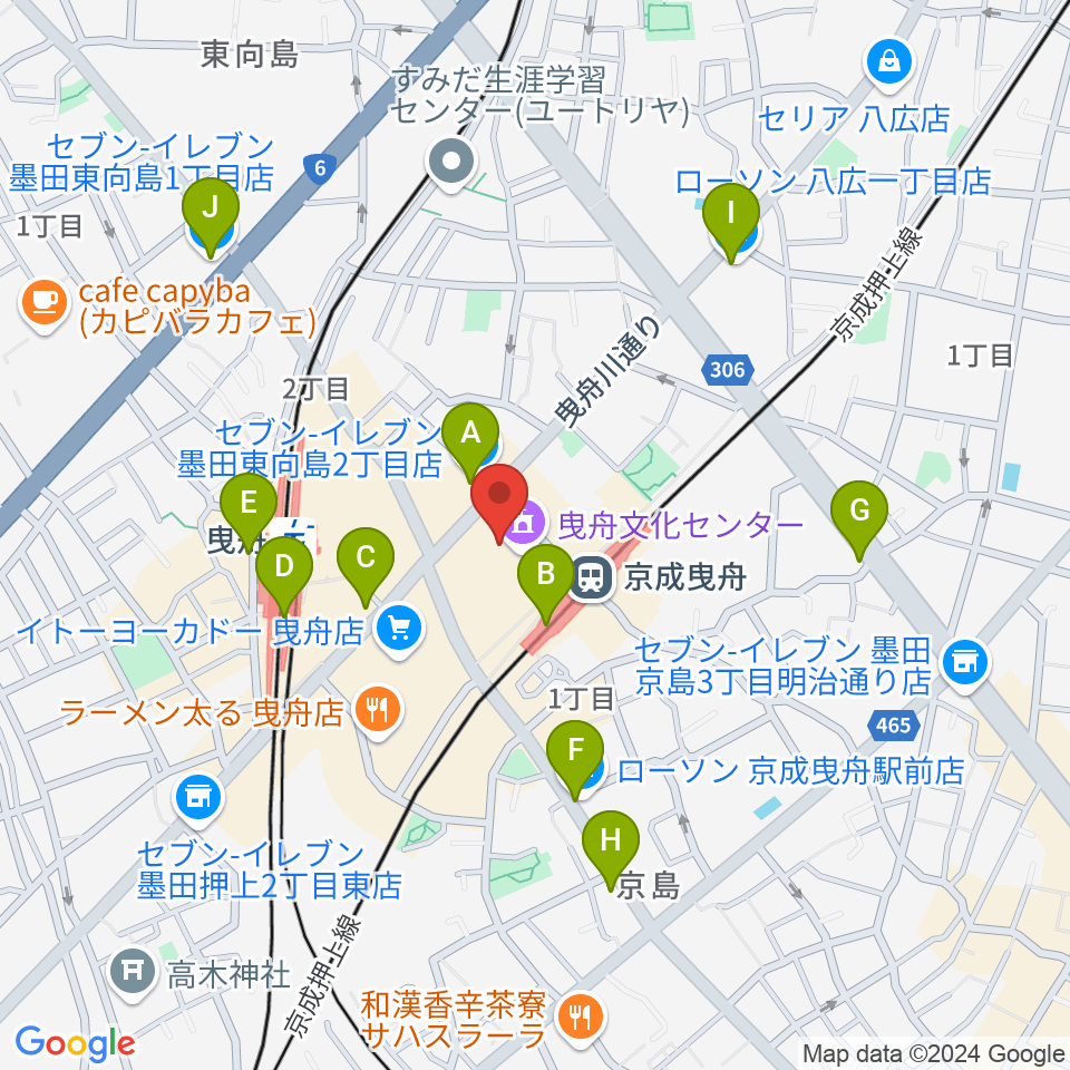 曳舟文化センター周辺のコンビニエンスストア一覧地図