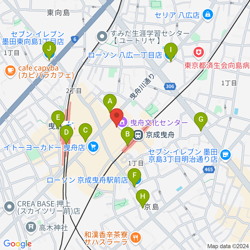 曳舟文化センター周辺のコンビニエンスストア一覧地図