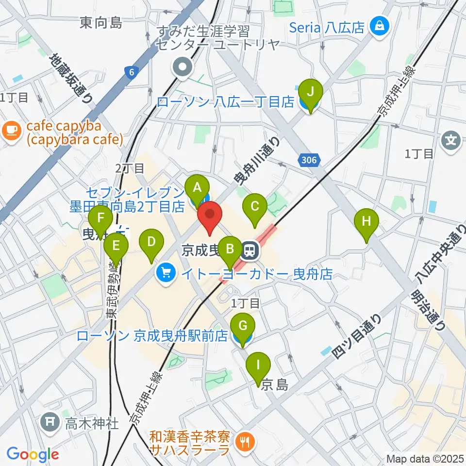 曳舟文化センター周辺のコンビニエンスストア一覧地図