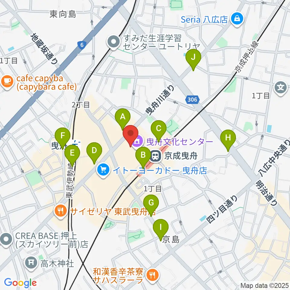 曳舟文化センター周辺のコンビニエンスストア一覧地図
