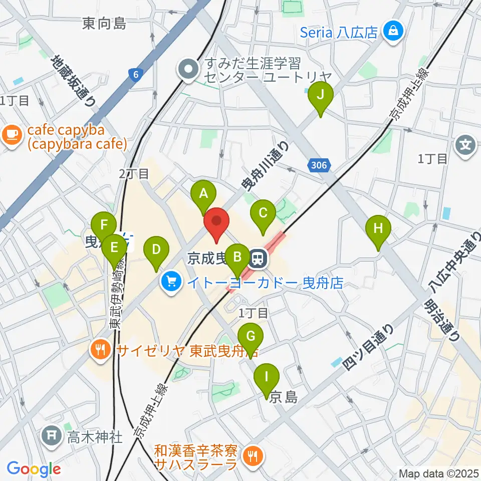 曳舟文化センター周辺のコンビニエンスストア一覧地図