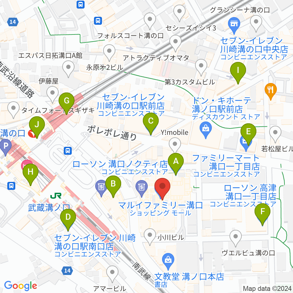 川崎市高津市民館周辺のコンビニエンスストア一覧地図