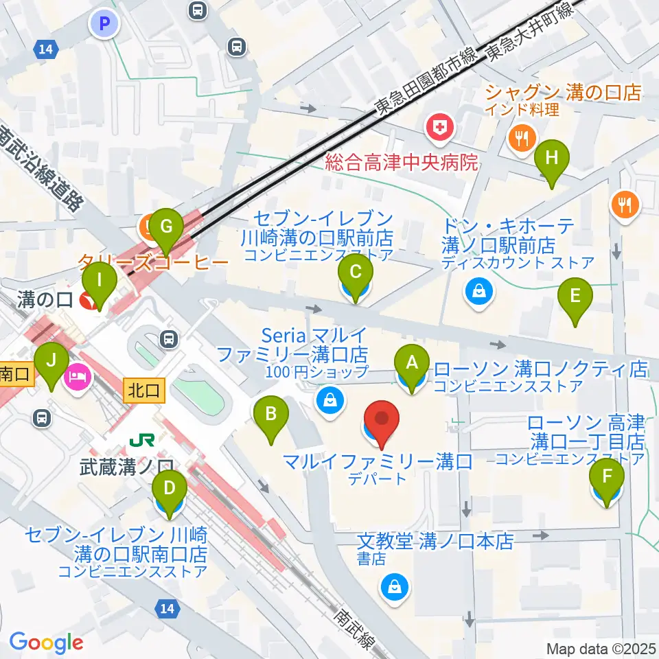 川崎市高津市民館周辺のコンビニエンスストア一覧地図