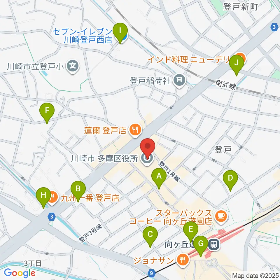川崎市多摩市民館周辺のコンビニエンスストア一覧地図