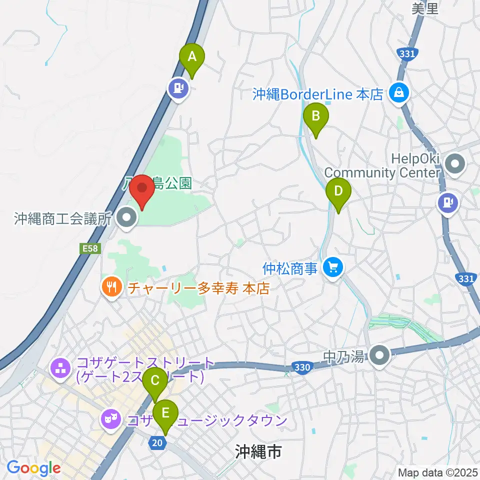 沖縄市民会館周辺のコンビニエンスストア一覧地図