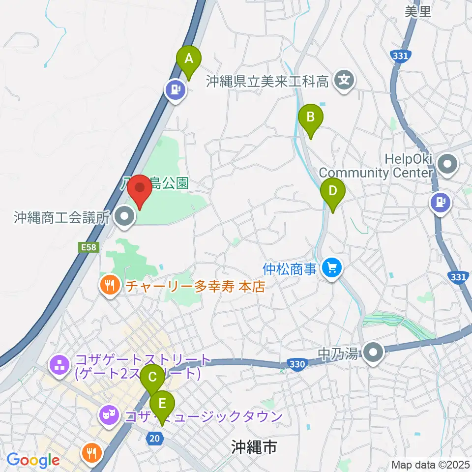 沖縄市民会館周辺のコンビニエンスストア一覧地図