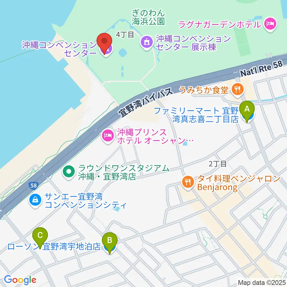 沖縄コンベンションセンター周辺のコンビニエンスストア一覧地図