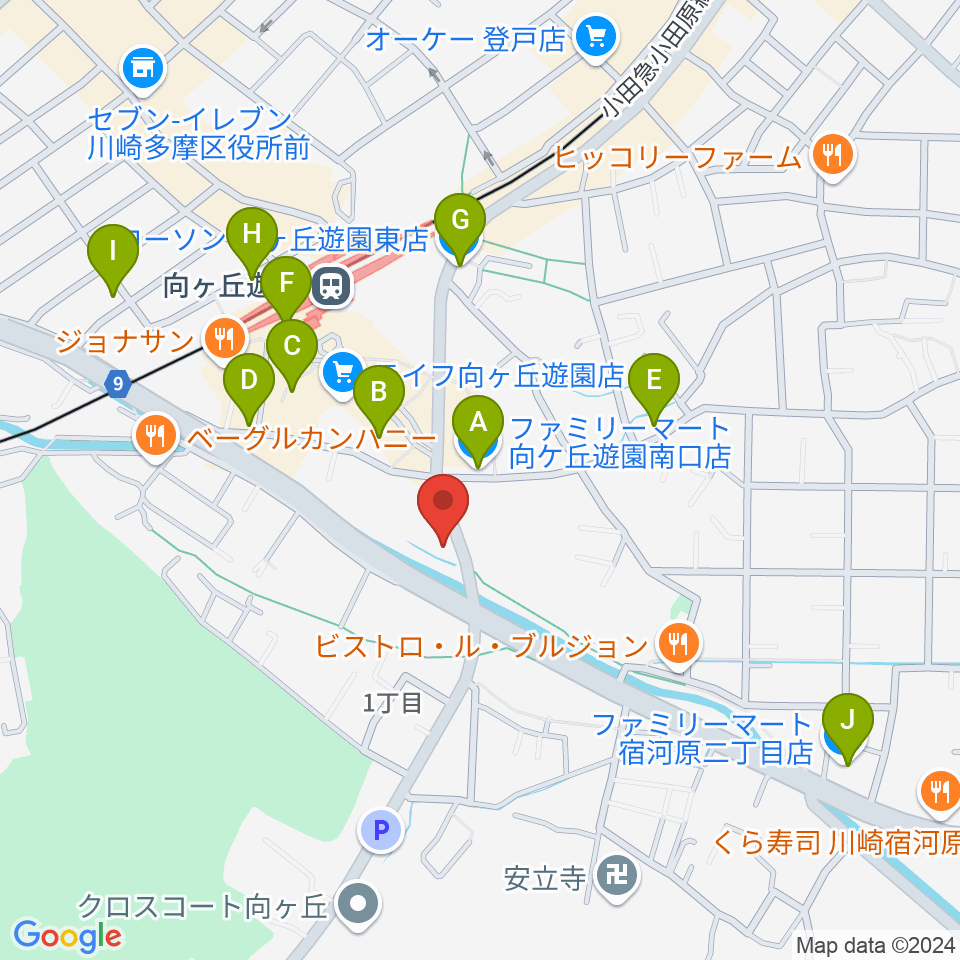クレッシェレ音楽教室 向ヶ丘遊園校周辺のコンビニエンスストア一覧地図