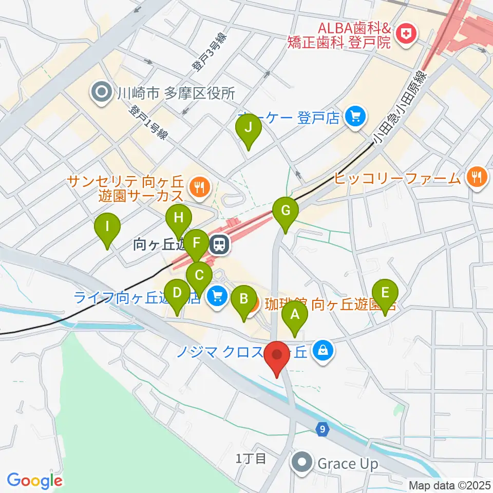 クレッシェレ音楽教室 向ヶ丘遊園校周辺のコンビニエンスストア一覧地図