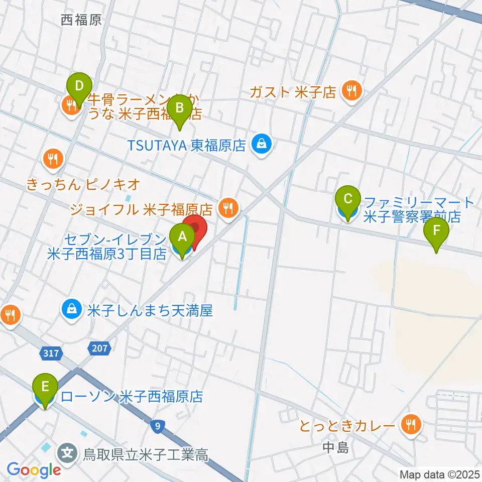 ヤマハパルス米子楽器 米子店周辺のコンビニエンスストア一覧地図