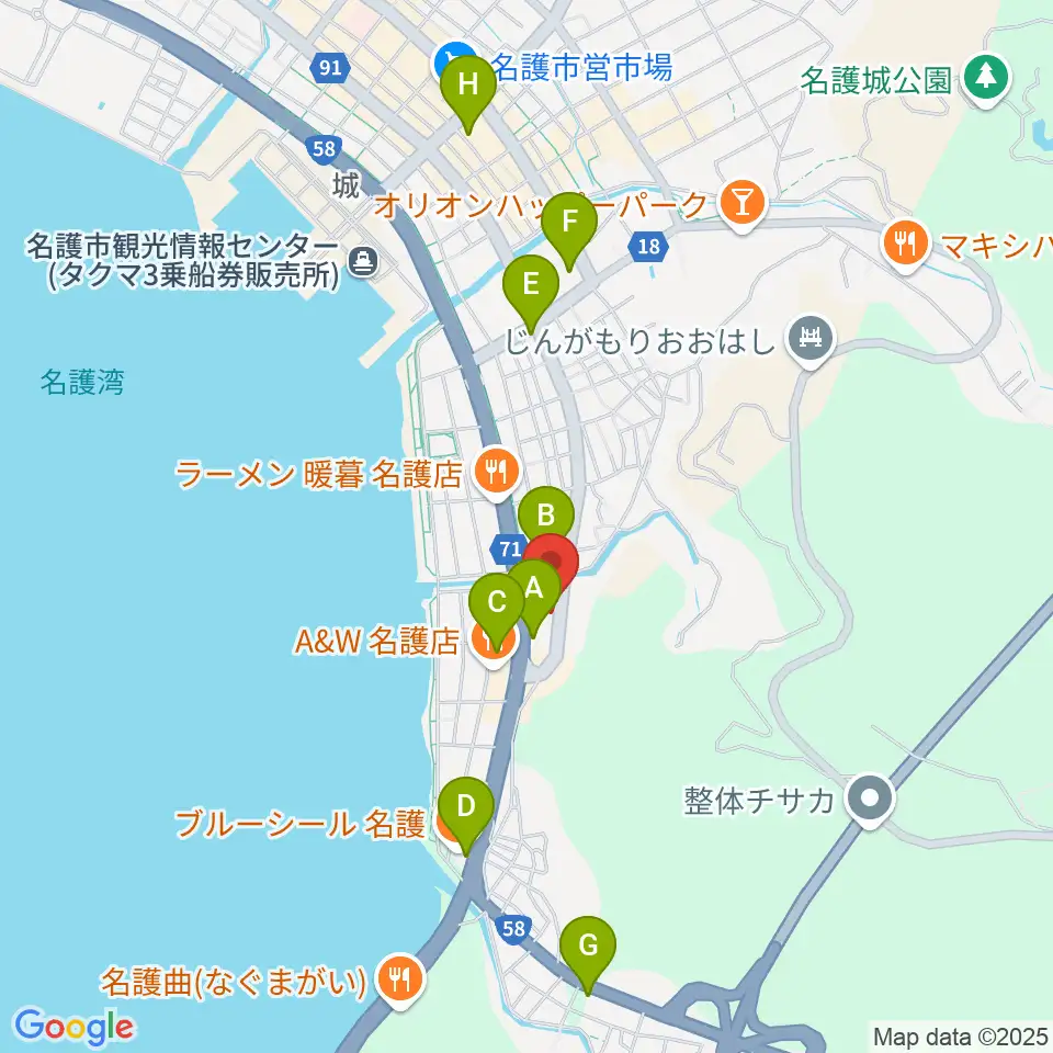 名護BIRDLAND周辺のコンビニエンスストア一覧地図