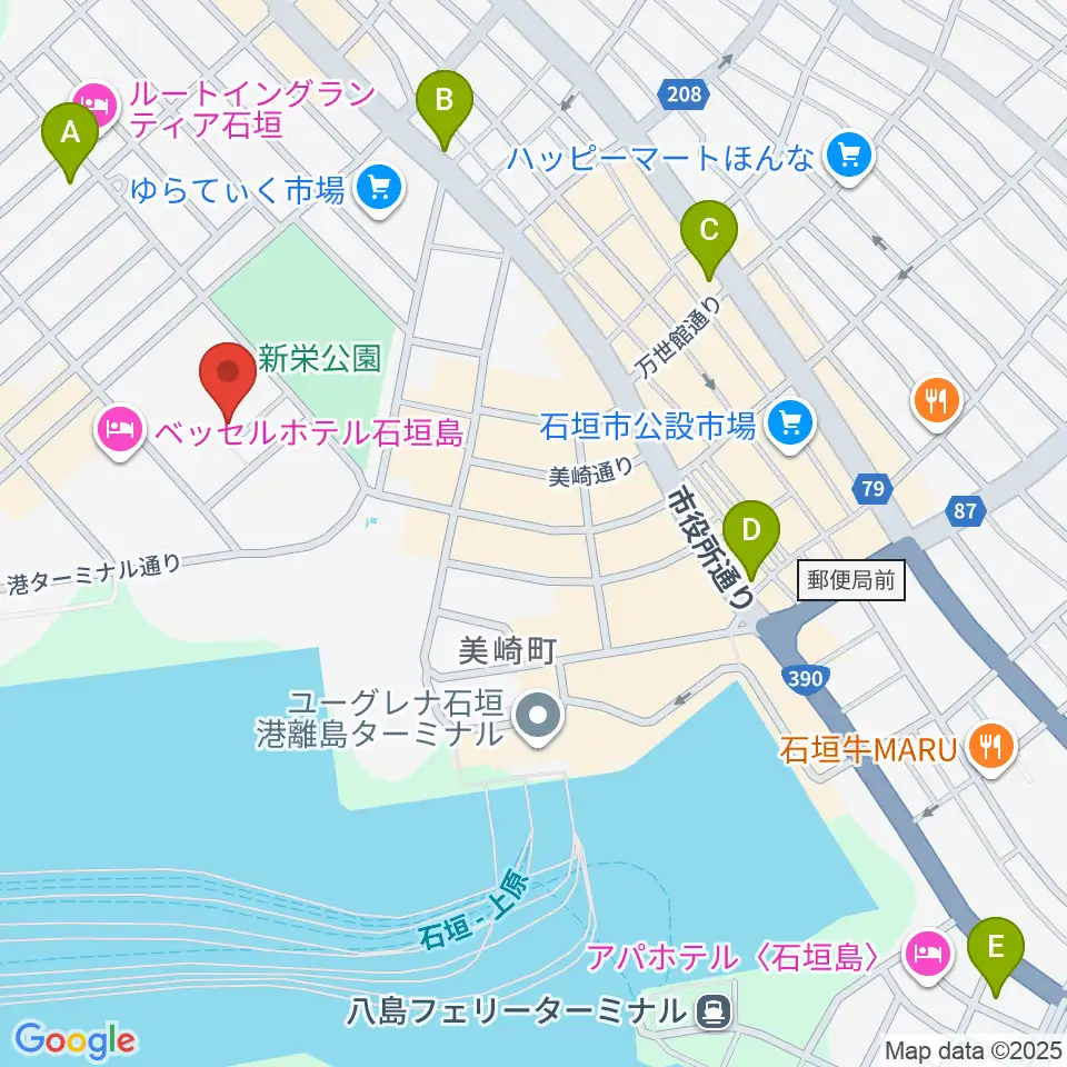 石垣市民会館周辺のコンビニエンスストア一覧地図