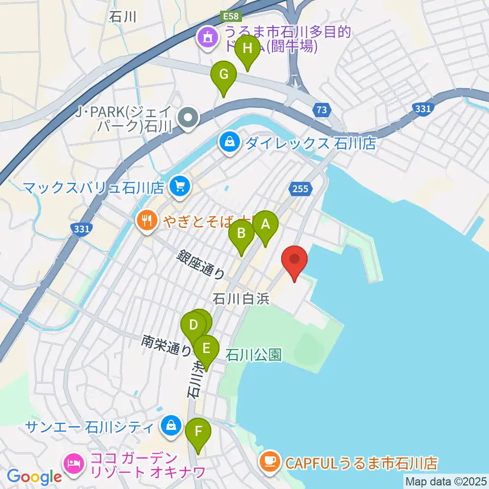うるま市石川会館周辺のコンビニエンスストア一覧地図