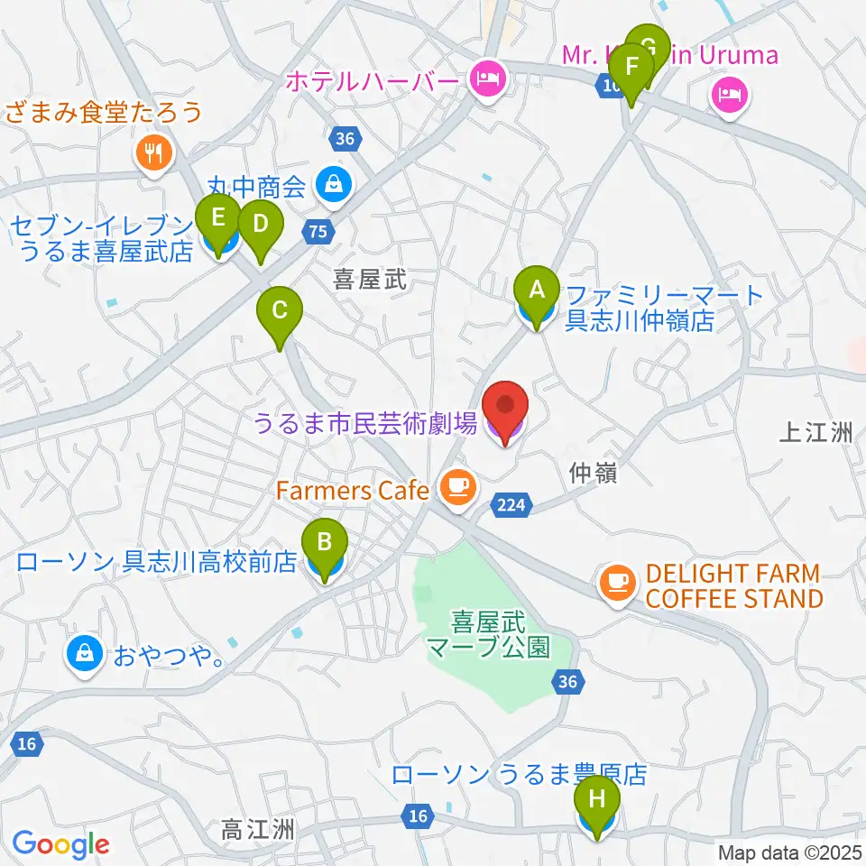 うるま市民芸術劇場周辺のコンビニエンスストア一覧地図