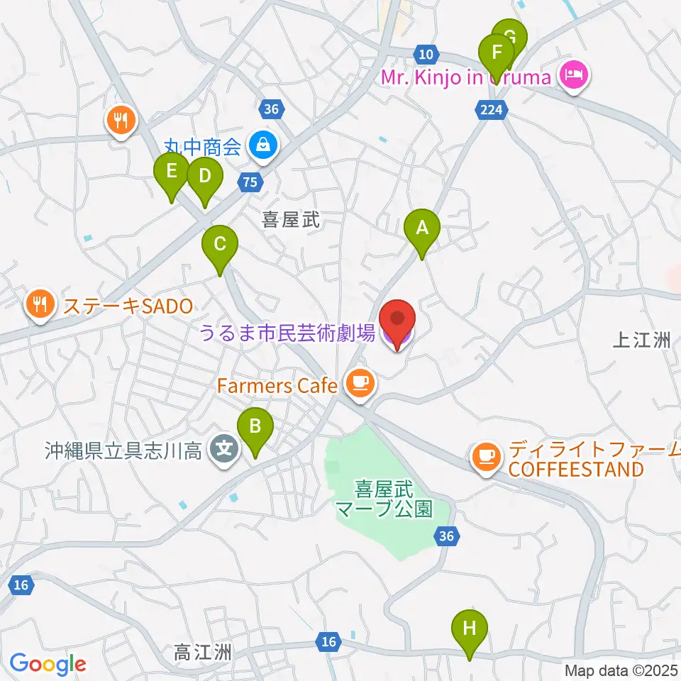 うるま市民芸術劇場周辺のコンビニエンスストア一覧地図