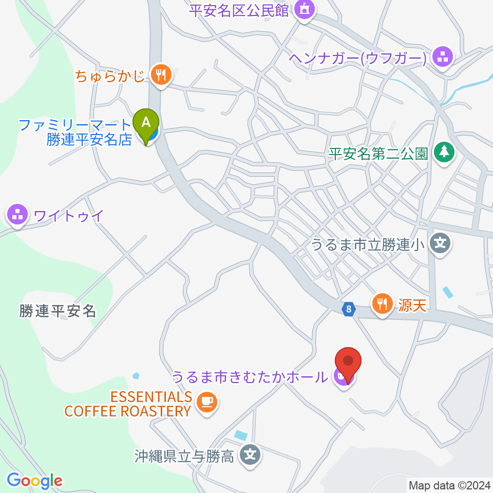 うるま市きむたかホール周辺のコンビニエンスストア一覧地図