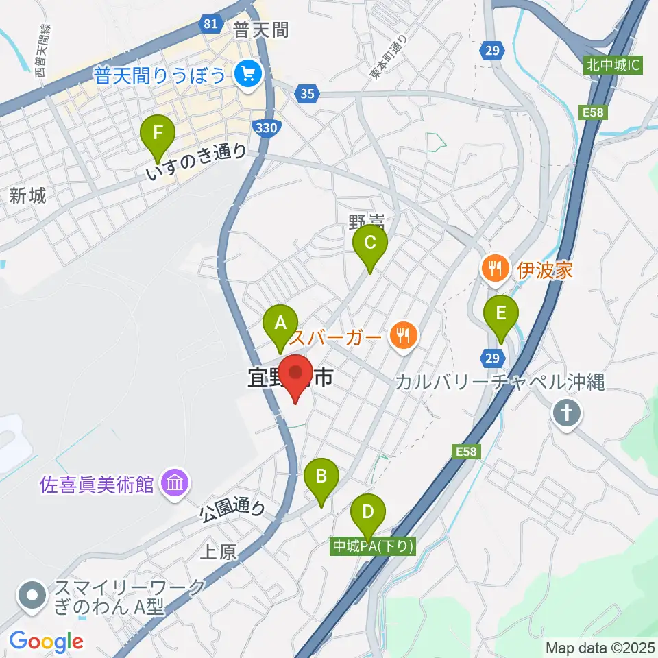 宜野湾市民会館周辺のコンビニエンスストア一覧地図