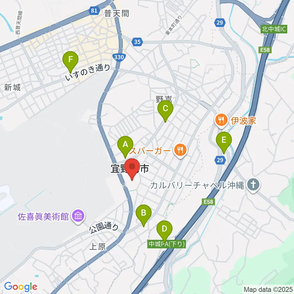 宜野湾市民会館周辺のコンビニエンスストア一覧地図