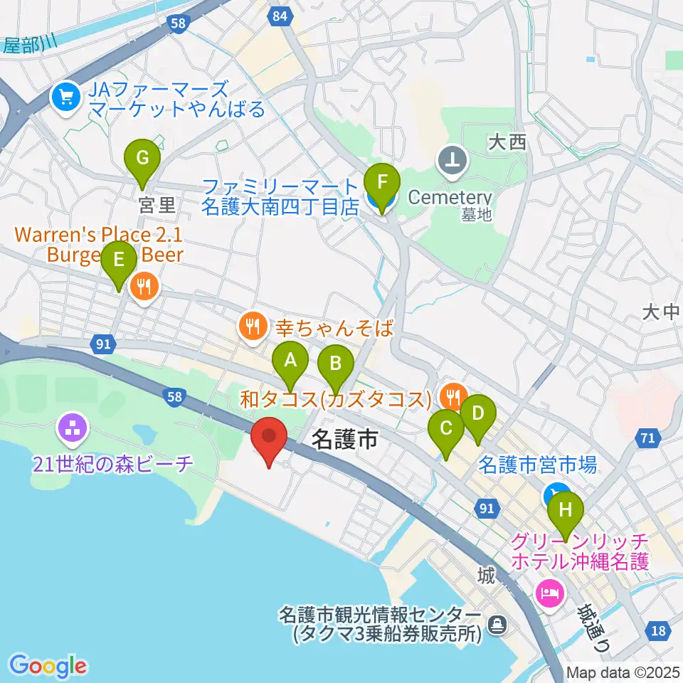 名護市民会館周辺のコンビニエンスストア一覧地図