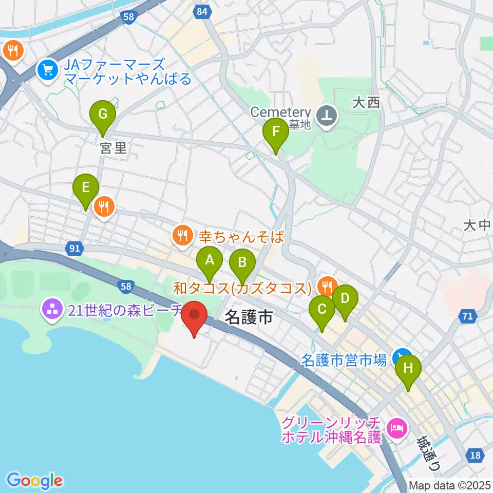 名護市民会館周辺のコンビニエンスストア一覧地図