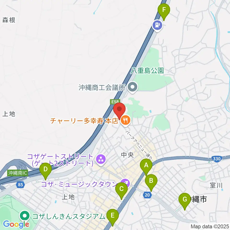 沖縄市民小劇場あしびなー周辺のコンビニエンスストア一覧地図