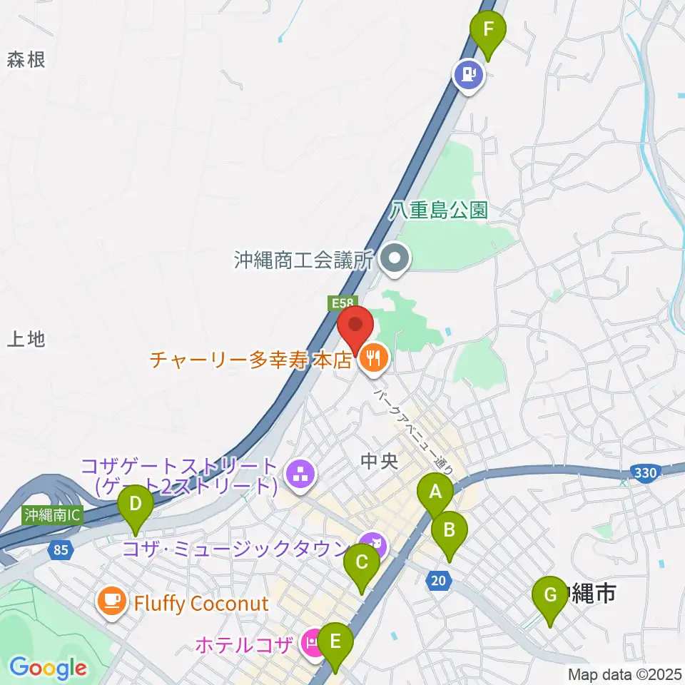 沖縄市民小劇場あしびなー周辺のコンビニエンスストア一覧地図