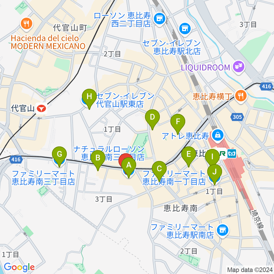 恵比寿BATICA周辺のコンビニエンスストア一覧地図