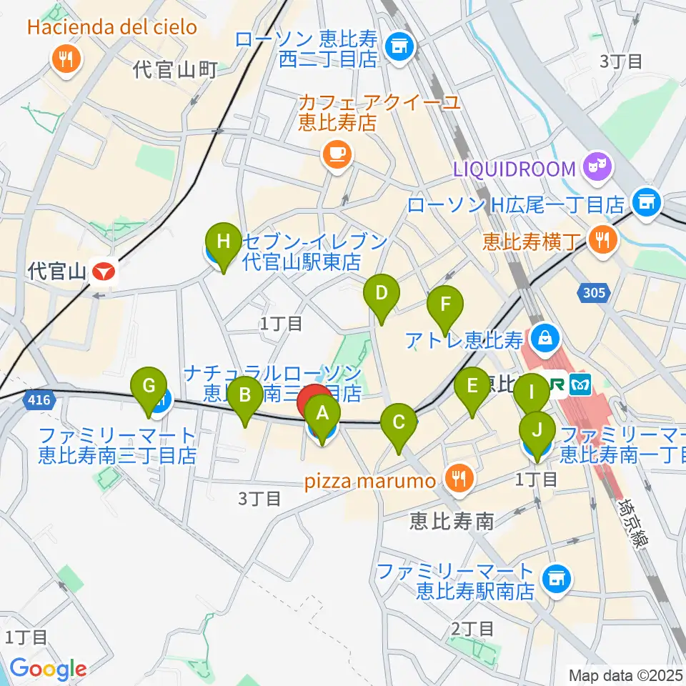 恵比寿BATICA周辺のコンビニエンスストア一覧地図