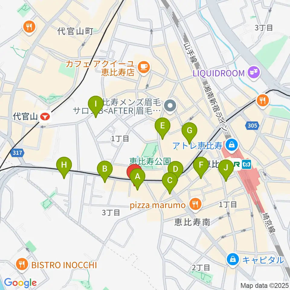 恵比寿BATICA周辺のコンビニエンスストア一覧地図