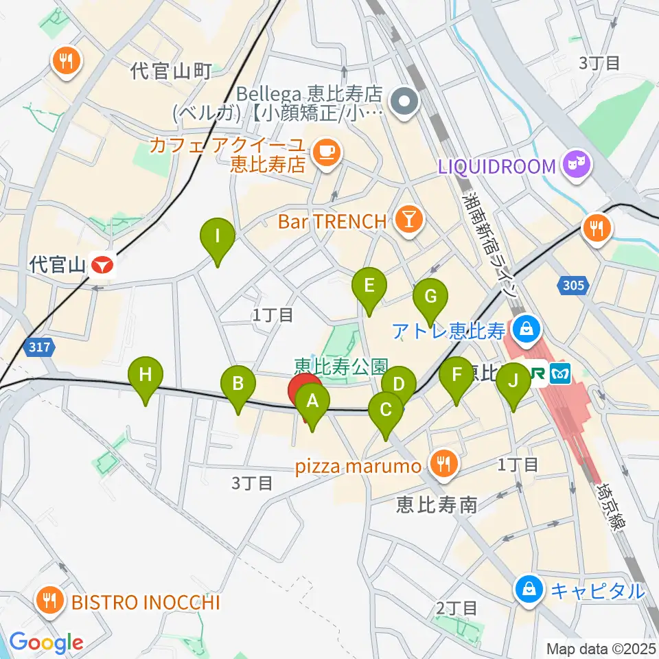 恵比寿BATICA周辺のコンビニエンスストア一覧地図