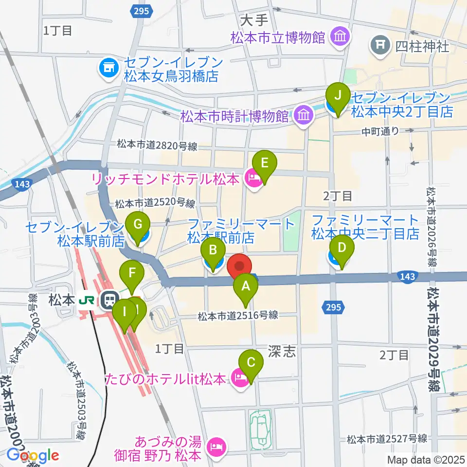 ミュージックプラザオグチ周辺のコンビニエンスストア一覧地図