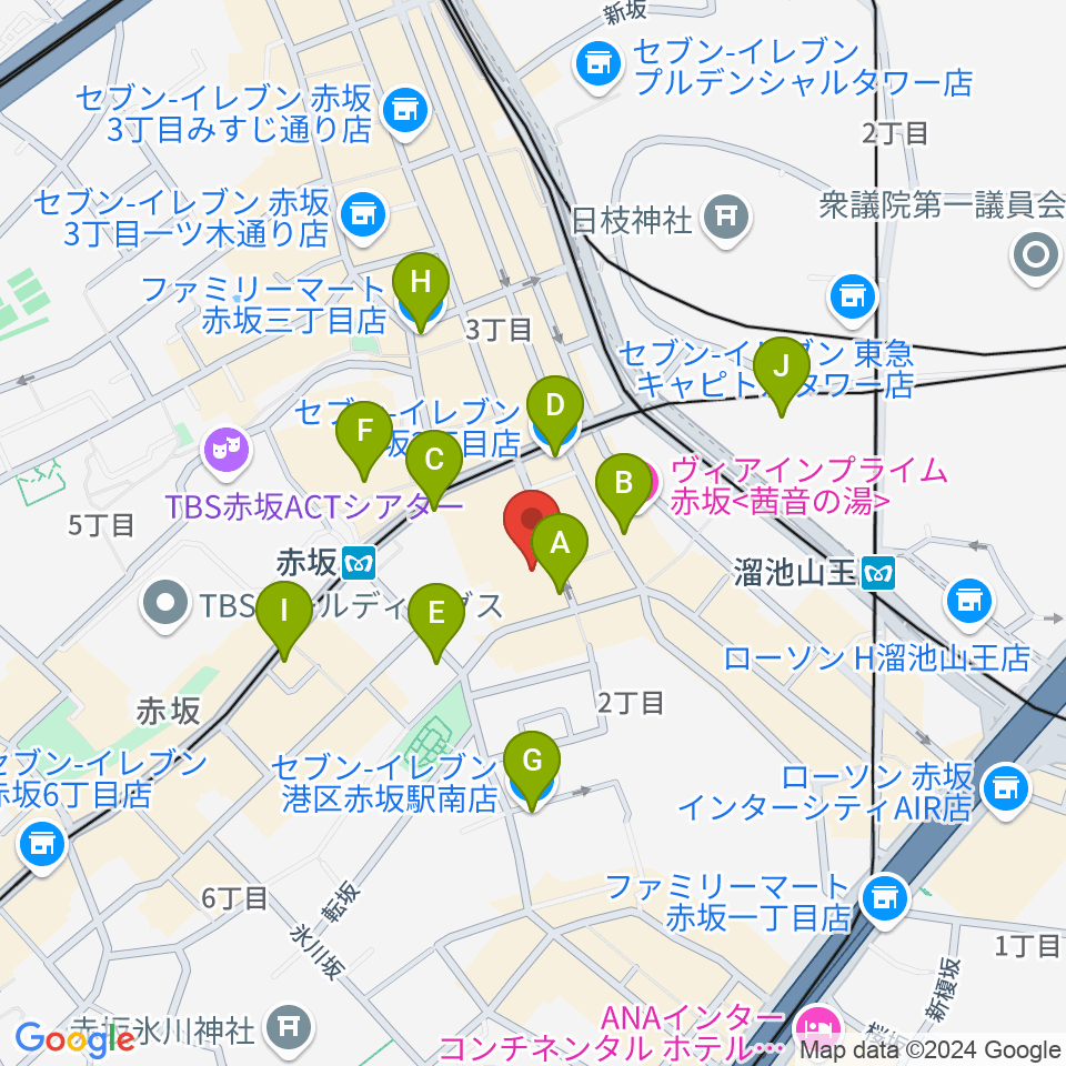 赤坂Jaka'z周辺のコンビニエンスストア一覧地図