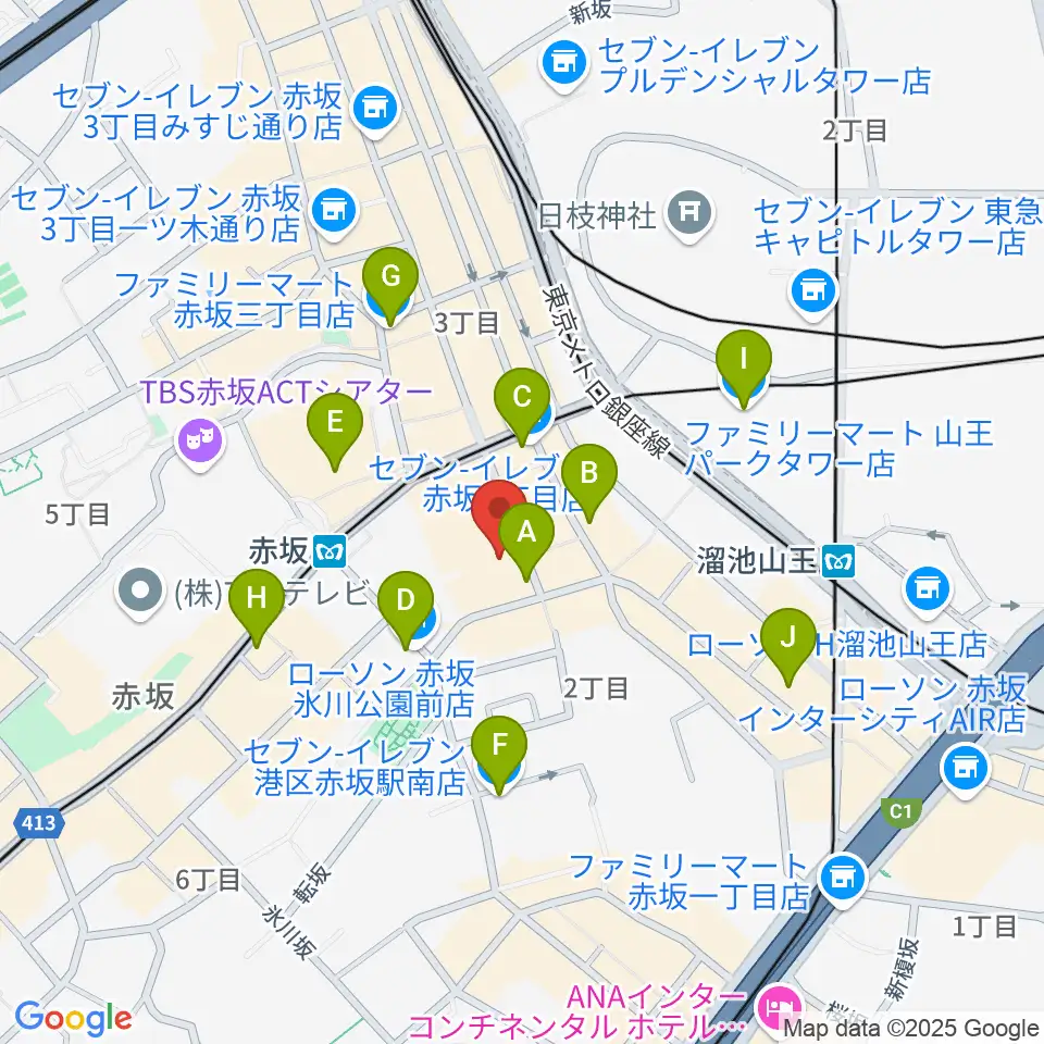 赤坂Jaka'z周辺のコンビニエンスストア一覧地図