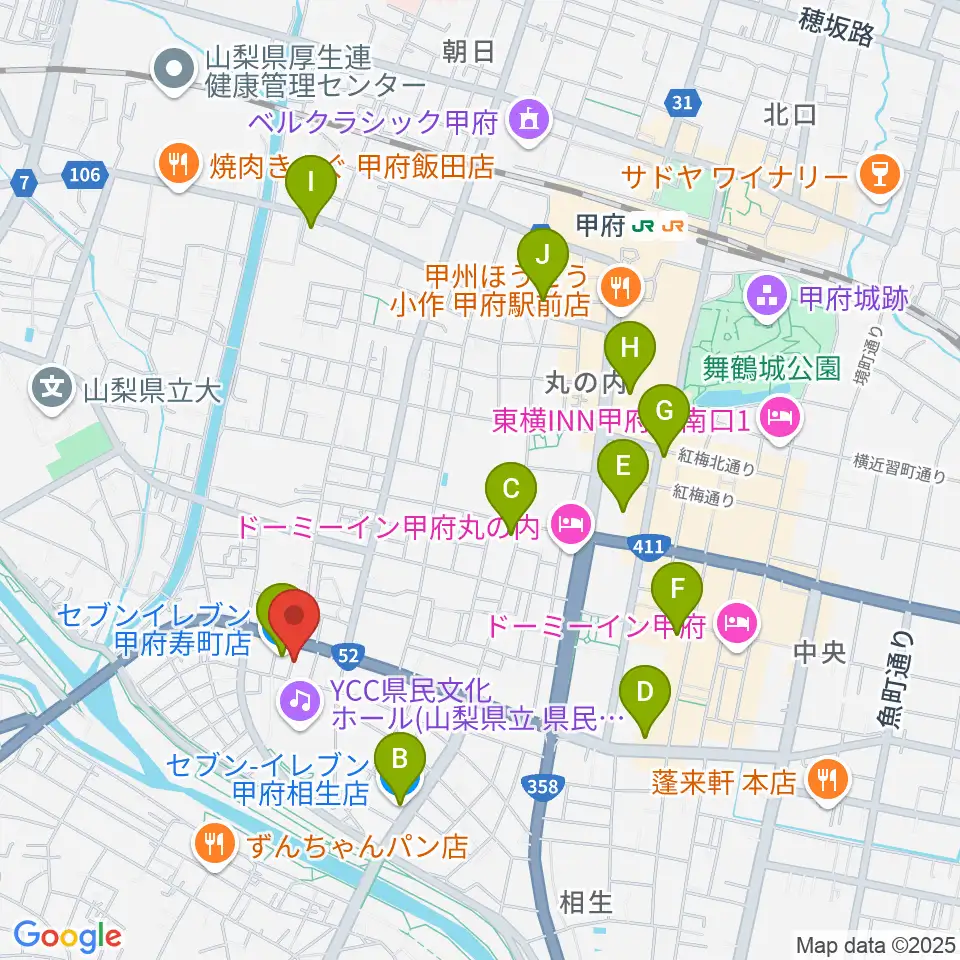 楽器工房コンチェルト周辺のコンビニエンスストア一覧地図