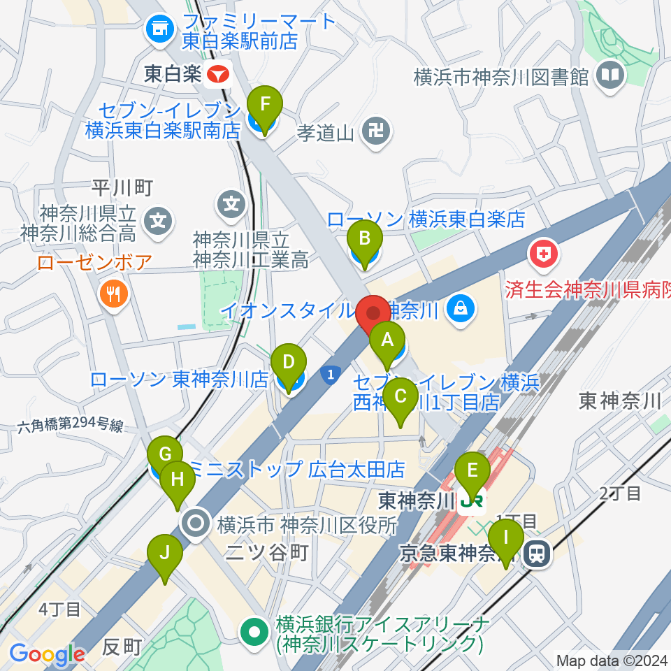 東神奈川音楽英語教育研究所周辺のコンビニエンスストア一覧地図