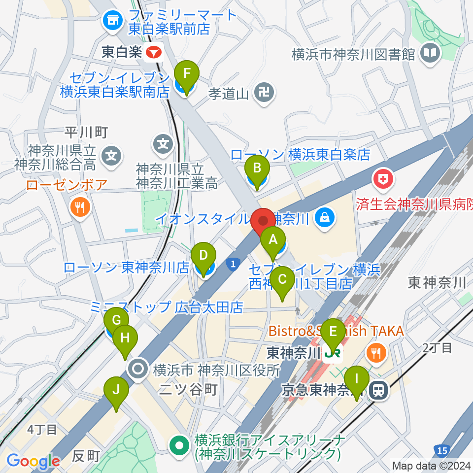 東神奈川音楽英語教育研究所周辺のコンビニエンスストア一覧地図