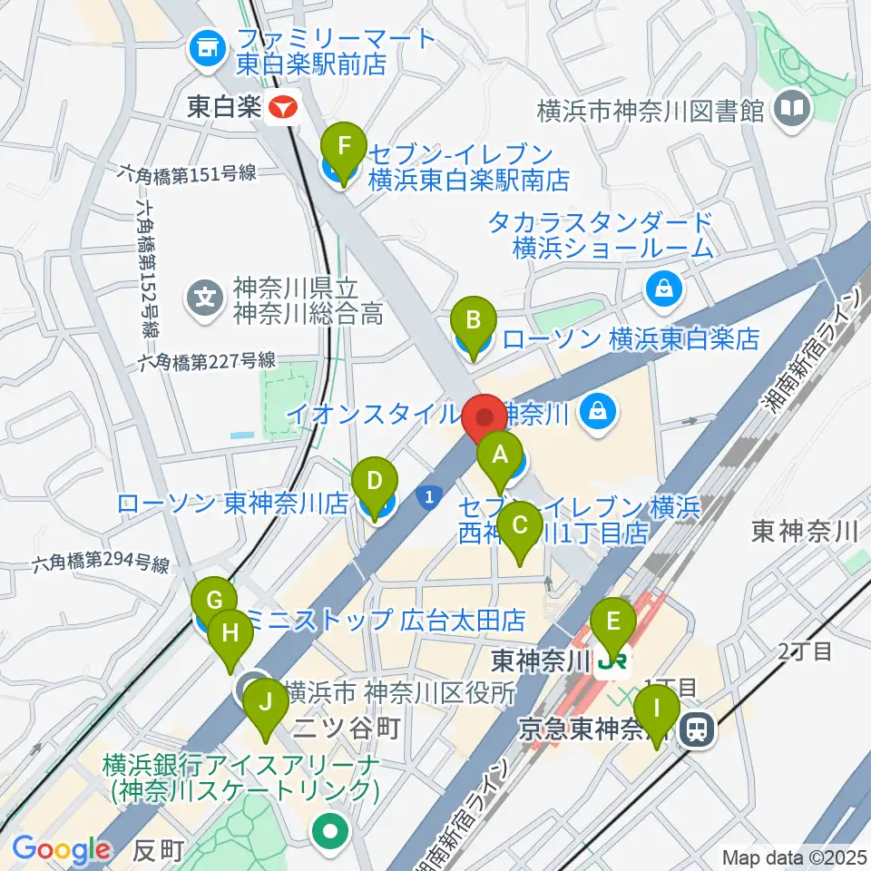 東神奈川音楽英語教育研究所周辺のコンビニエンスストア一覧地図